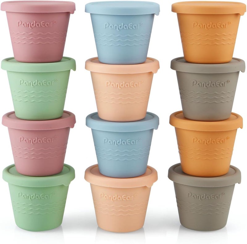 PandaEar 12 Pack Silicone Baby Food Storage Containers, 4 oz Reusable Small Snack Containers Freezer Storage with Airtight Lids Leak Proof for Infants Kids Babies, Microwave Safe - Image 1